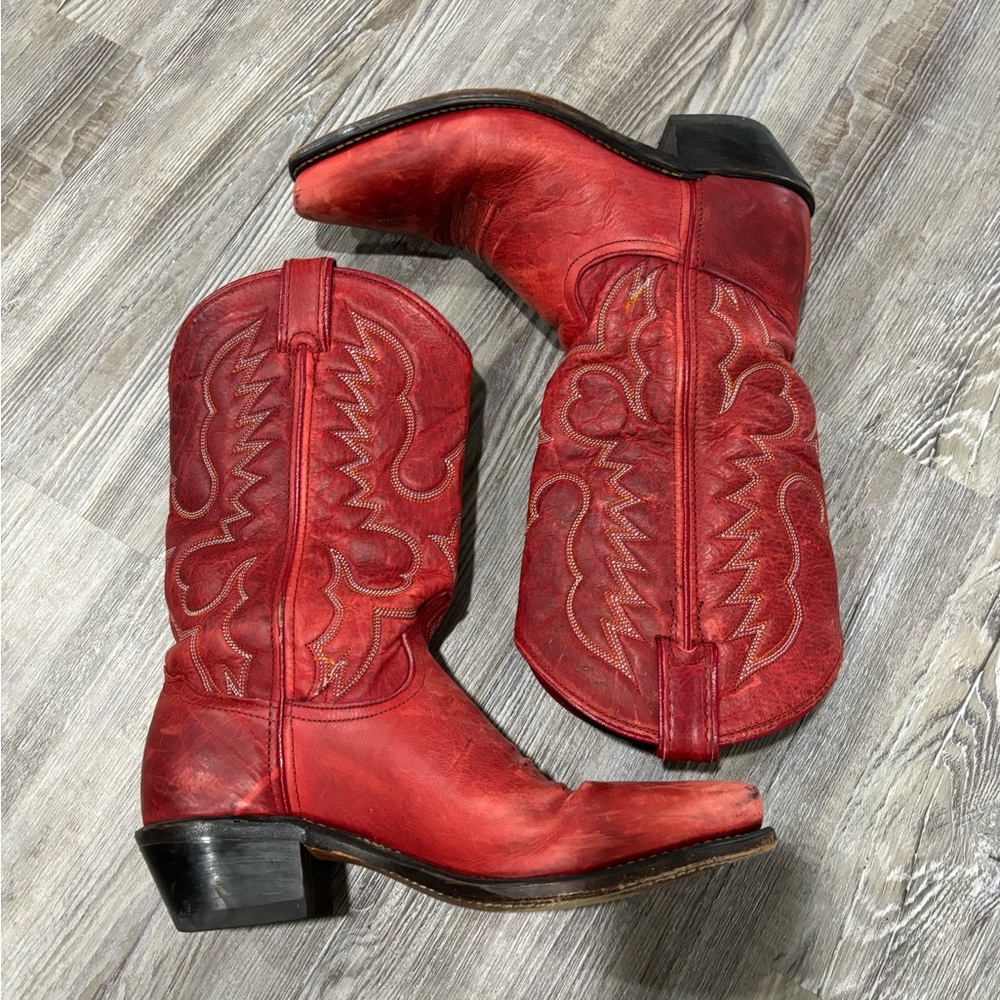 Red Western Leather Cowboy Boots for Women - Picture 2 of 6
